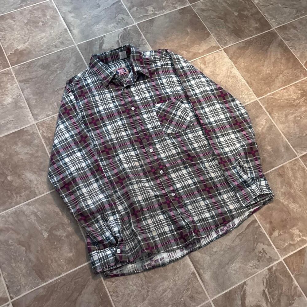 Vtg 90s American Ed. Made in USA Plaid 100% Cotton Flannel, Great Shape! Sz L
